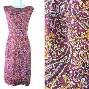 NWOT Garnet Hill purple pink floral paisley silk shift dress Womens 14
